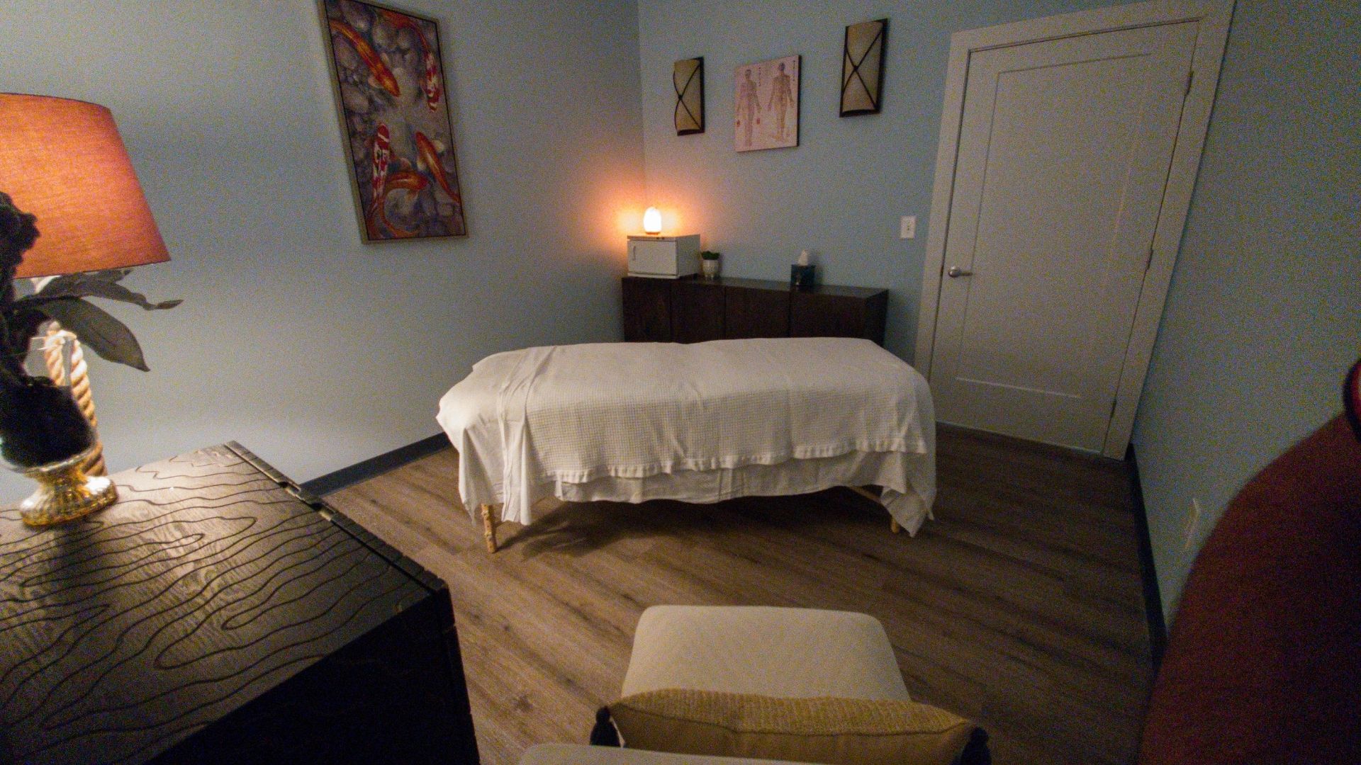 Massage treatment room at Worlds of Wellness